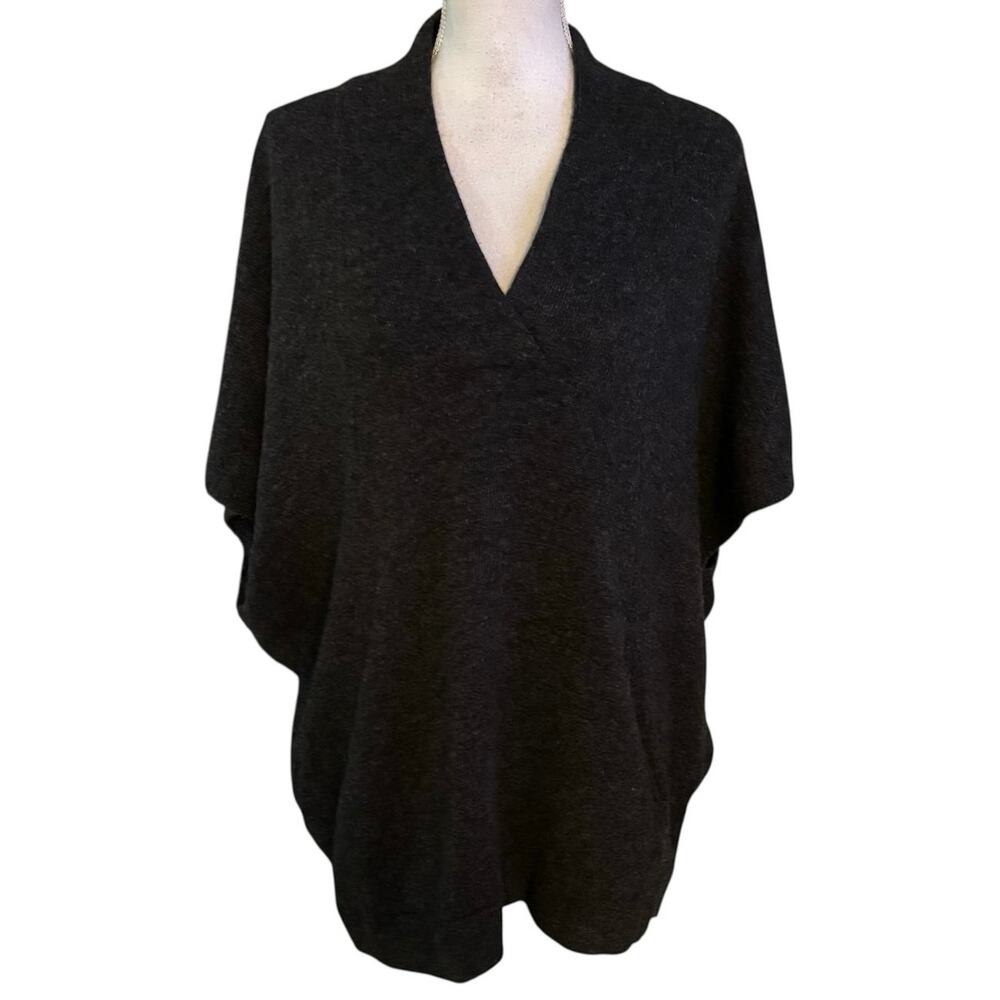 J. Jill Pure Jill Size S M Sweater Poncho Wool Blend V Neck Pockets Charcoal